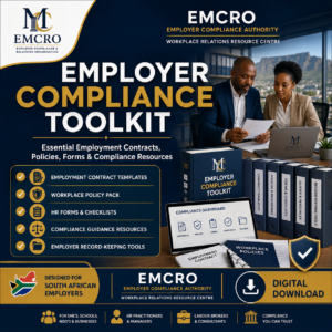 Employer Compliance Toolkit by EMCRO featuring employment contracts, workplace policies, forms and employer compliance resources designed for South African employers.